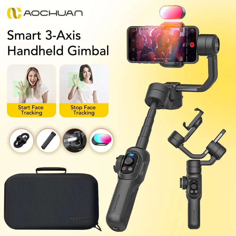 

AOCHUAN Smart S2 Kit Professional 3-Axis Gimbal Stabilizer for Smartphones Built-in 18cm Extension Rod and powerful fill light