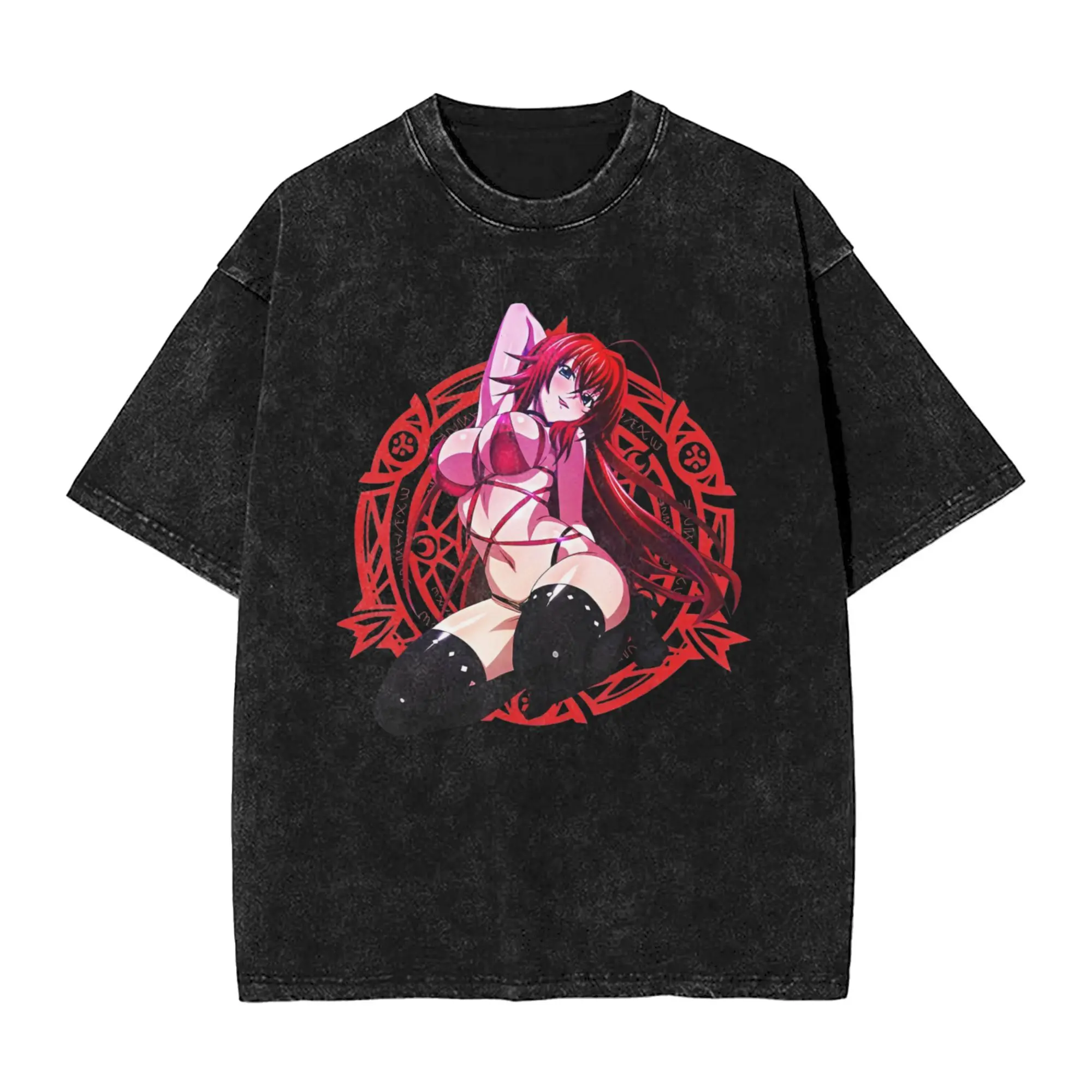 Oversized Washed T-Shirt High School Fun Anime DxD Rias Gremory Character 3 Cotton T Shirts  Hippie Tee Shirt for Man Beach Tops