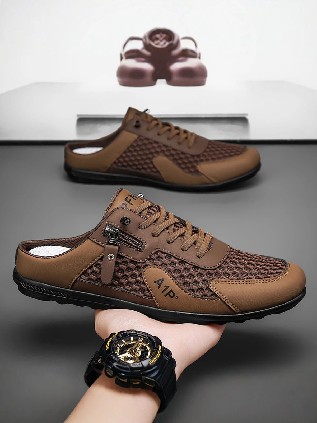 

Men's Summer Breathable Comfortable Slip-On Shoes Anti-Slip Mesh Upfront Casual Sports Slippers Lightweight Slip-On Shoes