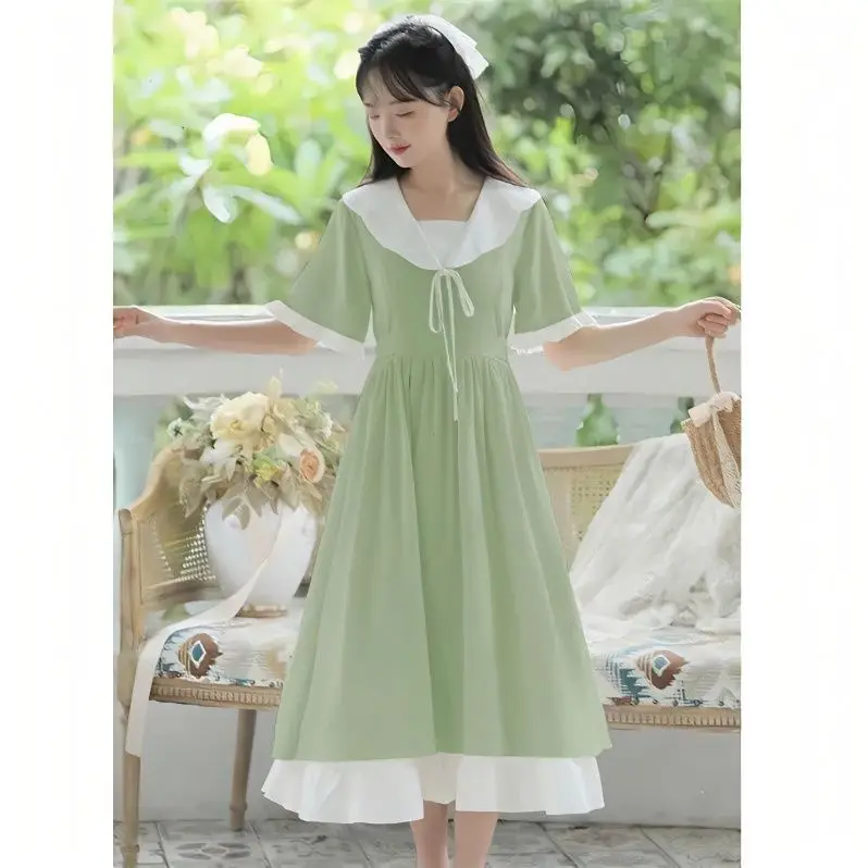 

Summer Doll Neck Girls' Dress 2025 New Small Fresh College Style Long Dress