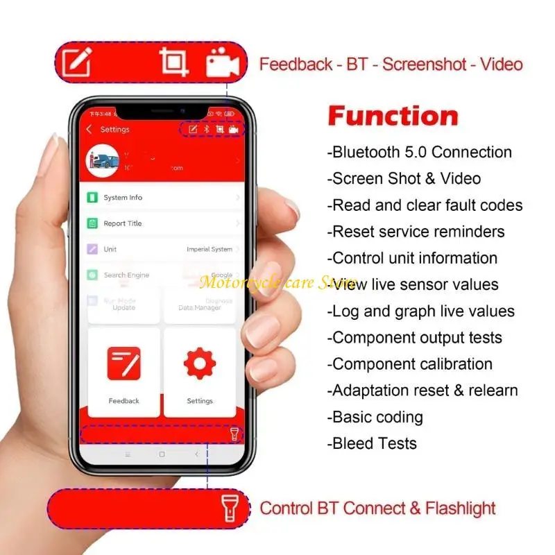 

U75F Wireless Motorcycle Diagnostic Scanner Tool Read Fault Codes with Round 10 Pin Connector Throttle Adjustment Calibration