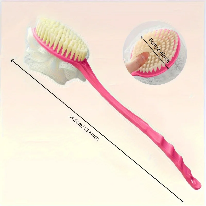 1 soft loofah brush and bristle bath body brush with curved long handle - odorless, manual exfoliating scrub suitable for full