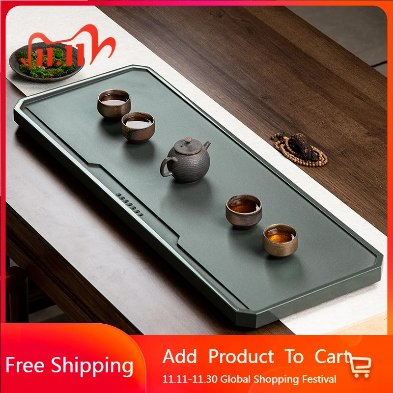 

Marble Table Tea Tray Office Pot Stone Plate Tea Tray Rectangle Long Green Living Room Hospitality Bandejas Home Decorationgs