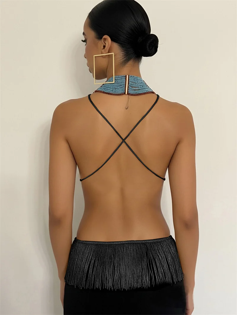 Women Crop Top Fashion Mesh Sexy Camisole Tank Tops Clubwear Backless Camis Vest Female Backless Tee Fashionable Streetwear