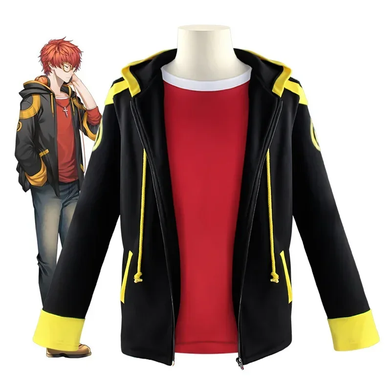 Mmystic Messenger cosplay costume 707/unknown Saeyoung console zipper jacket luciel seven hoodies 707 red T-shirt short coat