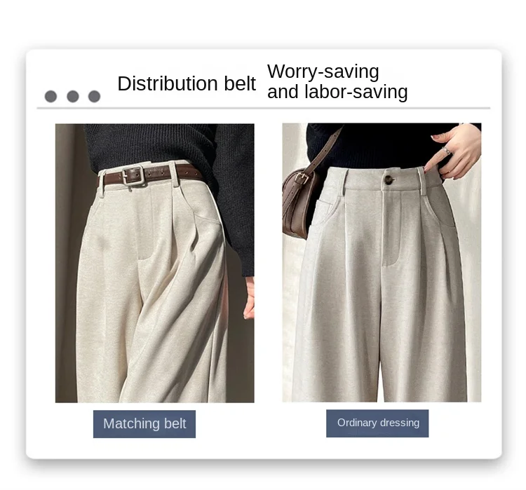 2023 Autumn and Winter New Wool Blended Wide-Leg Pants Straight Mopping Pants High Waist Slim Lengthened Casual Pants for Women