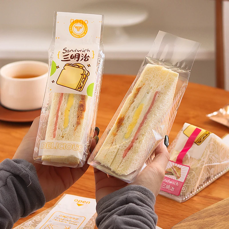 100pcs Sandwich Plastic Packaging Transparent Triangle Bags For Bread Butty Bags Birthday Party Decoration Treat