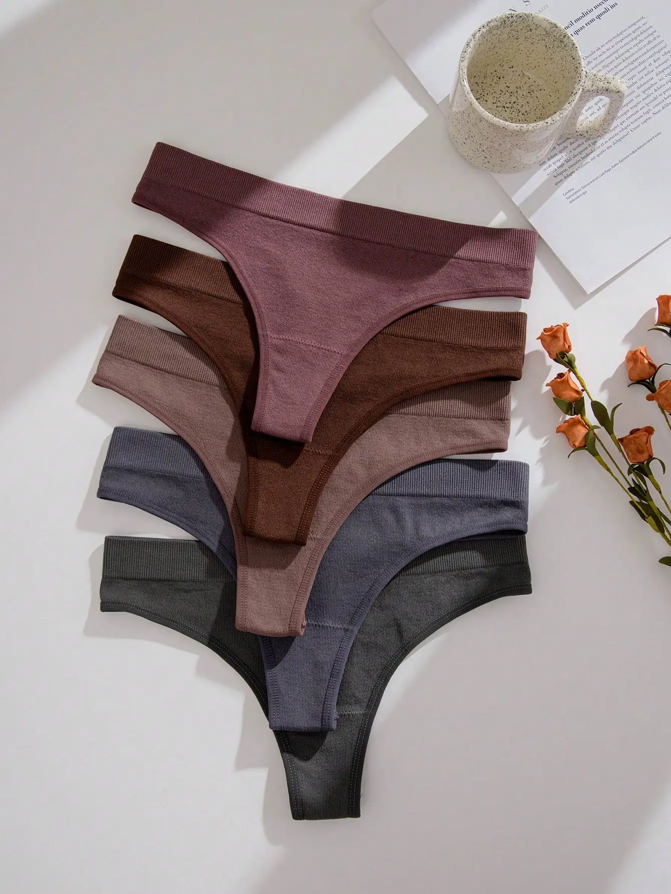 

Women's Casual Multicolor Plain Fabric Thongs With Slight Stretch And Contrast Mesh Details