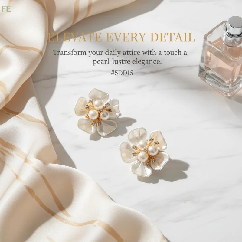 [F] Pearl Flower Button Cover Rhinestone Embellished Clips Detachable Cufflinks Button Cover For Women Dress Shirts Crafting DIY