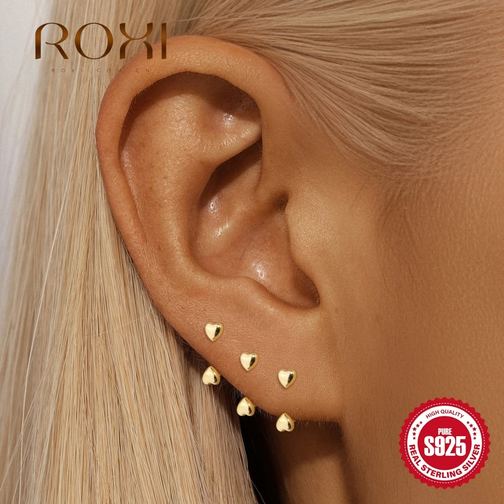 ROXI 1PC Gold S925 Silver Dainty Multi Shape CZ Cartilage Stud Tiny Star Tragus Piercing Aesthetic Earring Daily Occasion Wear