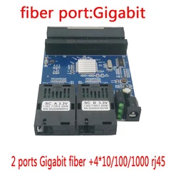 Converter 2 fiber 4 rj45 gigabit pcba sc board singemode 10/100/1000m fiber switch ethernet fiber board