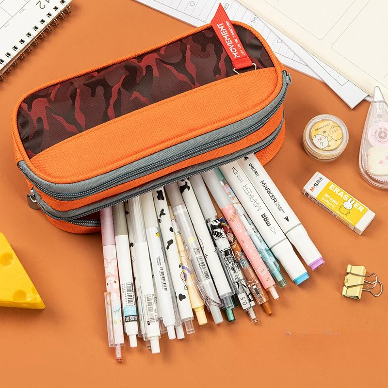 Large Capacity New Simple Fresh European American Primary Student Creative Double Layer Multifunctional Pencil Bag