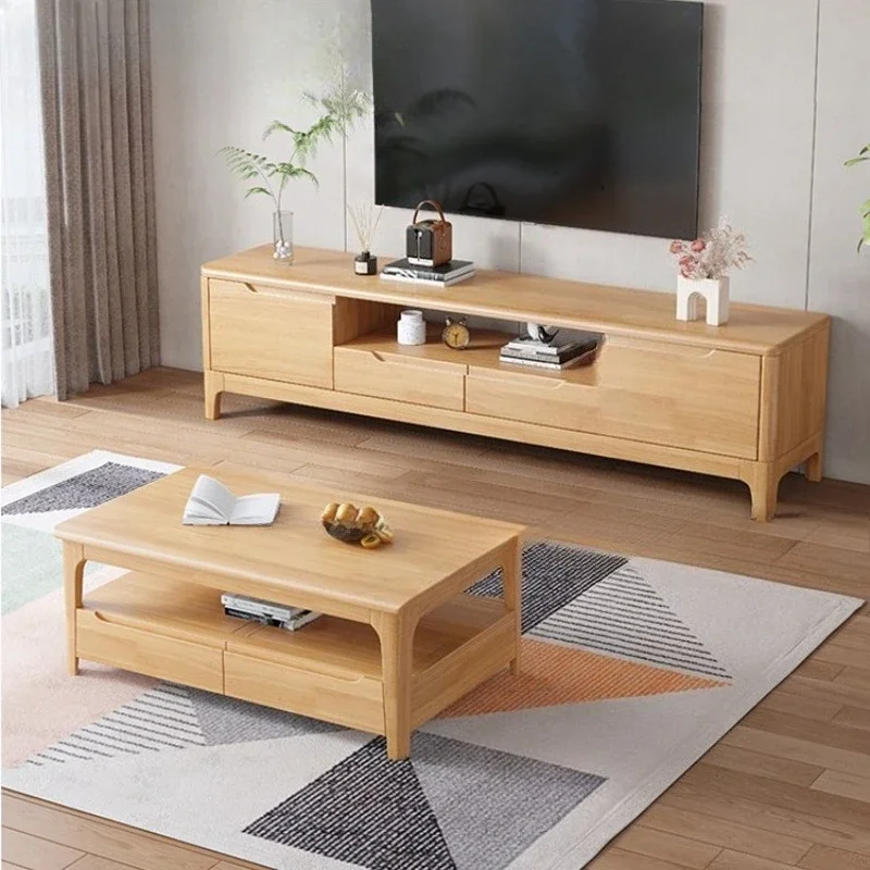 TV-Schrank aus Massivholz, modern, für kleine Wohnungen, Schlafzimmer, bodenstehend, Wohnzimmer, TV-Schrank mit Couchtisch-Kombination