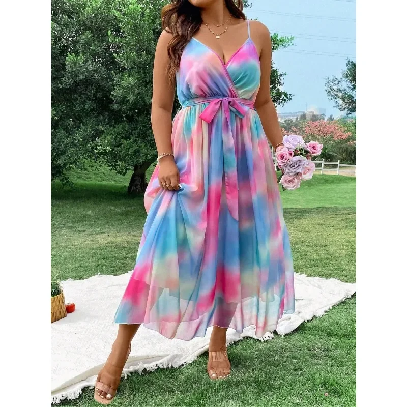 

Plus Size 1XL-5XL New Fashion Women Clothing Floral Sexy Evening Dresses Elegant and Beautiful Halterneck Long Dresses Mesh Hem