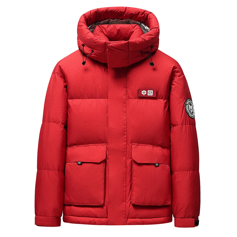 

90% White Duck Down Jacket for Men Winter Thick Warm Red Coat Men's Classic Detachable Hood Multi Pocket Outdoor Wear