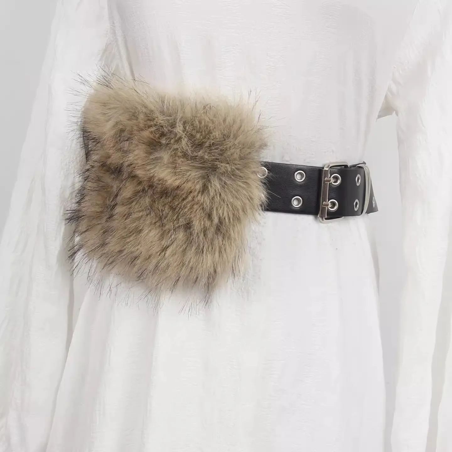Women's Faux Fur PU Leather Corset Female Cummerbund Coat Waistband Dress Decration Wide Belt J1576