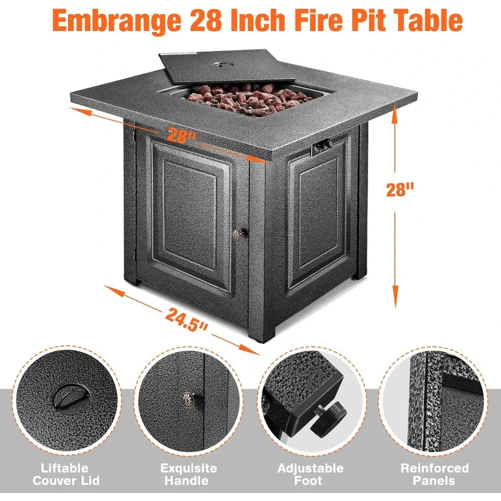 28 Inch Fire Pit Table with Lid and Lava Rock, External Igniter and CSA Certified, Auto-Ignition, Propane Gas Fire Pit Table