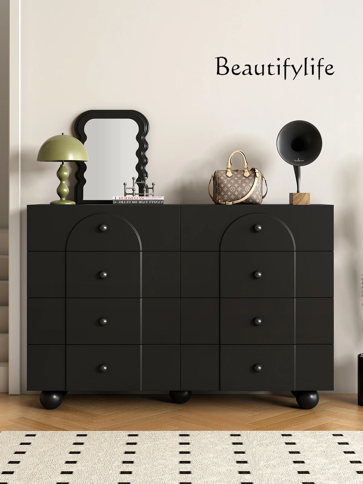 Minimalist Black Chest of Drawers Small Apartment Living Room Side Cabinet Tailstock Storage Locker