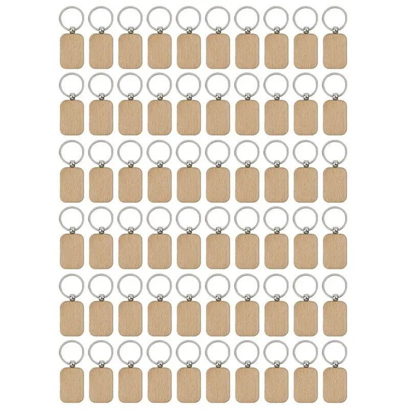 Exquisite-60Pcs Blank Wooden Wooden Keychain DIY Wooden Keychain Key Tag Anti-Lost Wood Accessories Gift