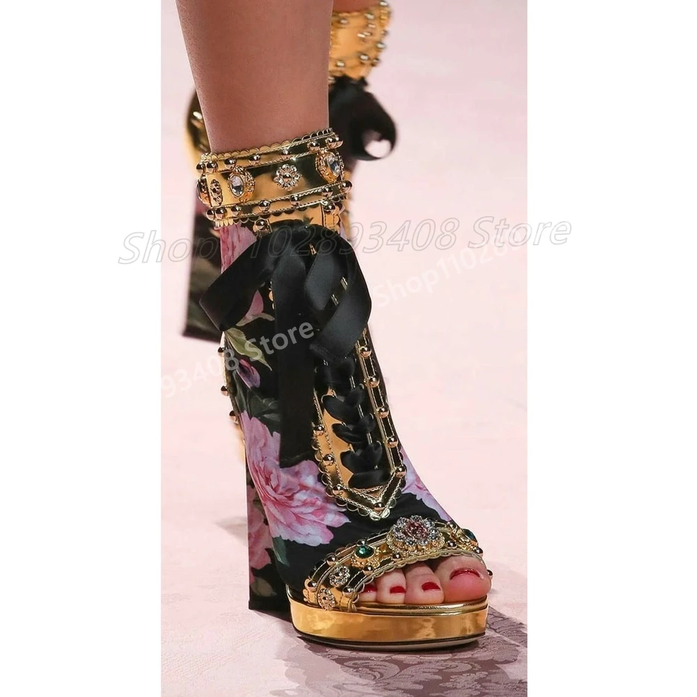 أنيقة الزهور الكبيرة ديكور حذاء من الجلد المدرج ريترو ستايل اللمحة تو كعب عالي مكتنز موضة مثير النساء أحذية 2025 جديد الفقرة Mujere