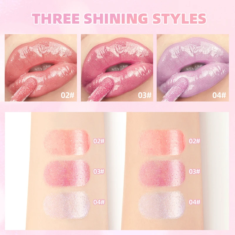 グリッターピンクパープルリップグロス、キラキラ保湿プランピングリップグロス、ガラスのようなローズピンクジェリーシャインリップグロス、セクシーメイクアップ女性用