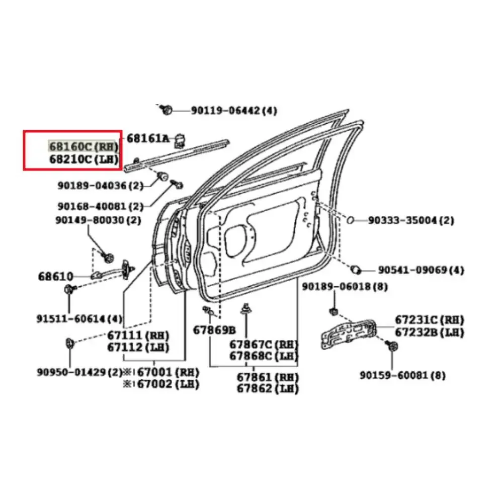 HYA For Toyota Corolla AE100 AE101 4D Sedan Weatherstrip Window Door Belt Chrome car seal