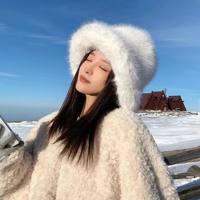 2024 y2k Fluffy Faux Fur Bucket Hat Women Rabbit Fur Warm Thick Plush Winter Hat Lady Luxury Fashion Party Panama Fisherman Cap