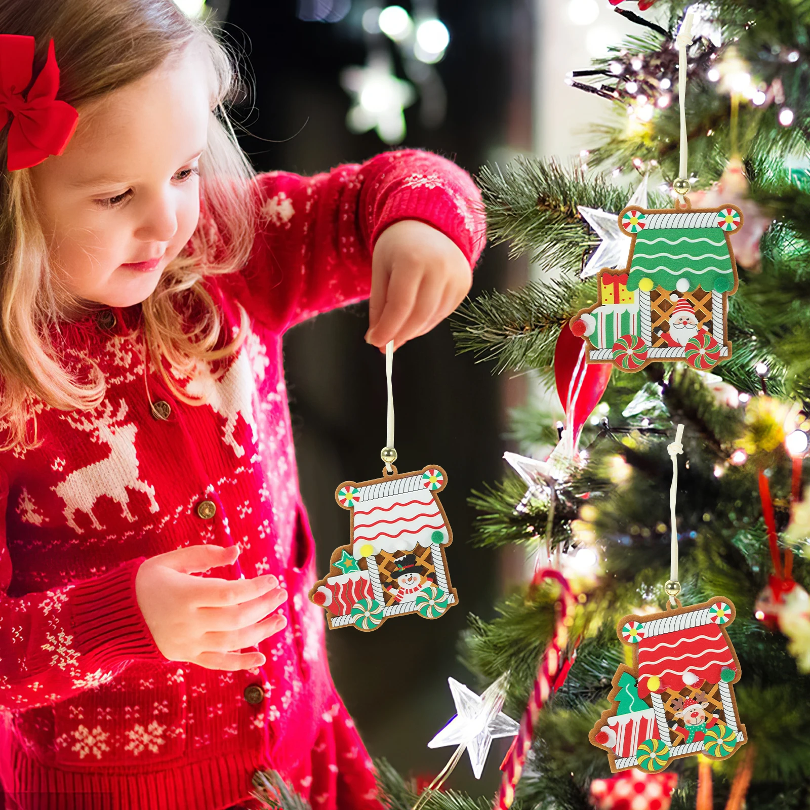 

3Pcs Wooden Christmas Hanging Ornaments Xmas Tree Decor Party Decorations Christmas Holiday Hanging Pendants