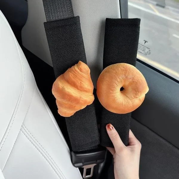 Car Seat Belt Accessories Shoulder Protector Imitation Bread Toast Car Interior Decor Accessories Women and Children Universal