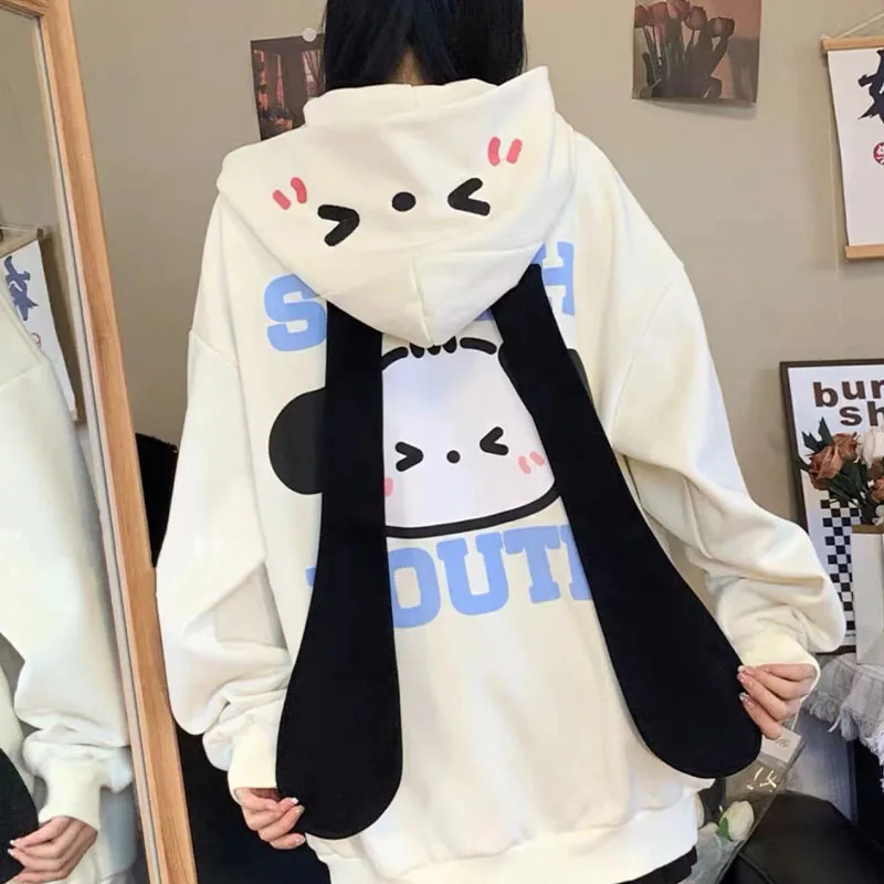 Kawaii Pochacco Hooded Coat Women Cartoon Sanrio Sweatshirt Jacket Fashion Sweet Girl Loose zipper Coat Top Anime Birthday Gift