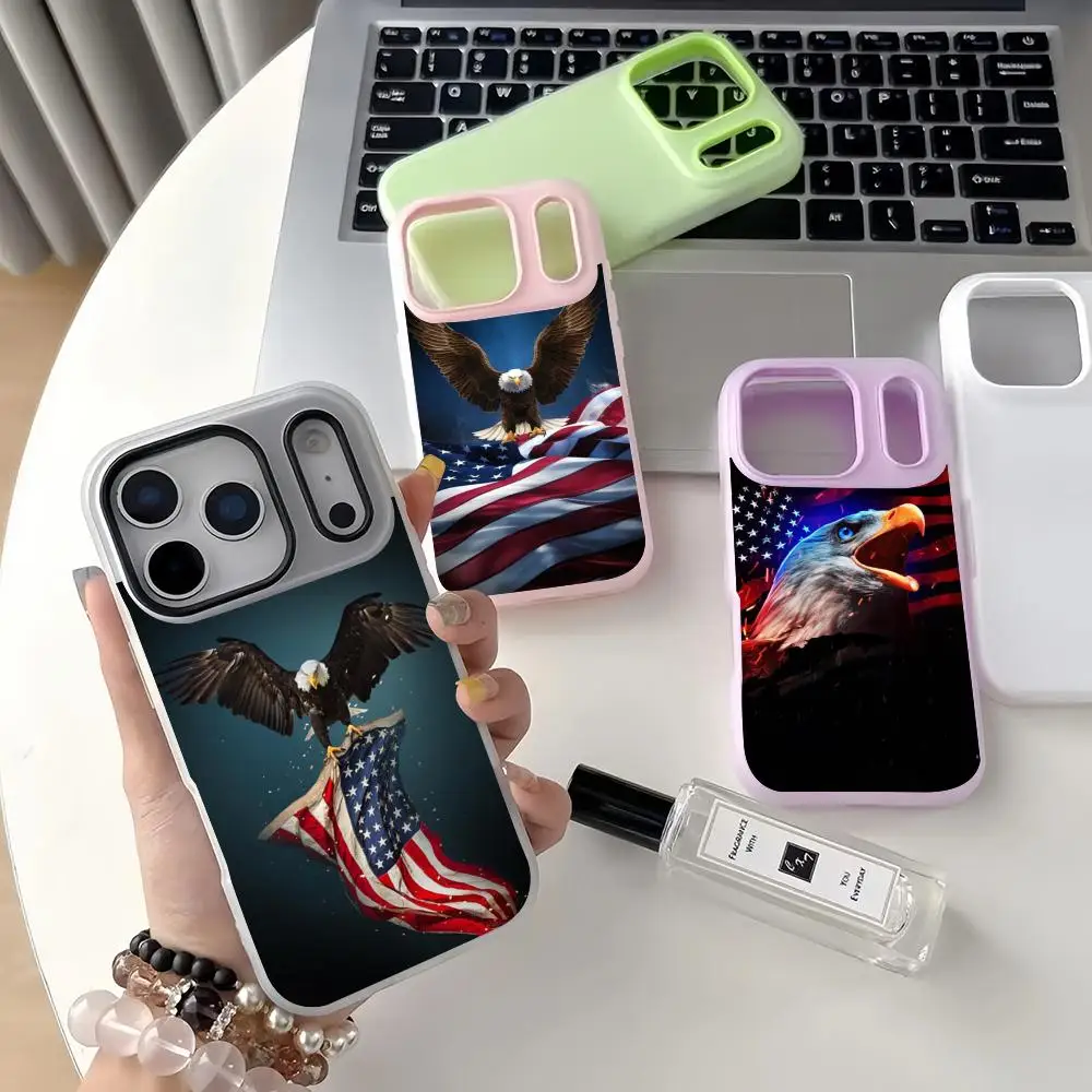 A-America USA Flag Eagle Phone Case For iPhone 17 16 15 14Pro Max Crystal Phone Case Double-layer Bright Liquid