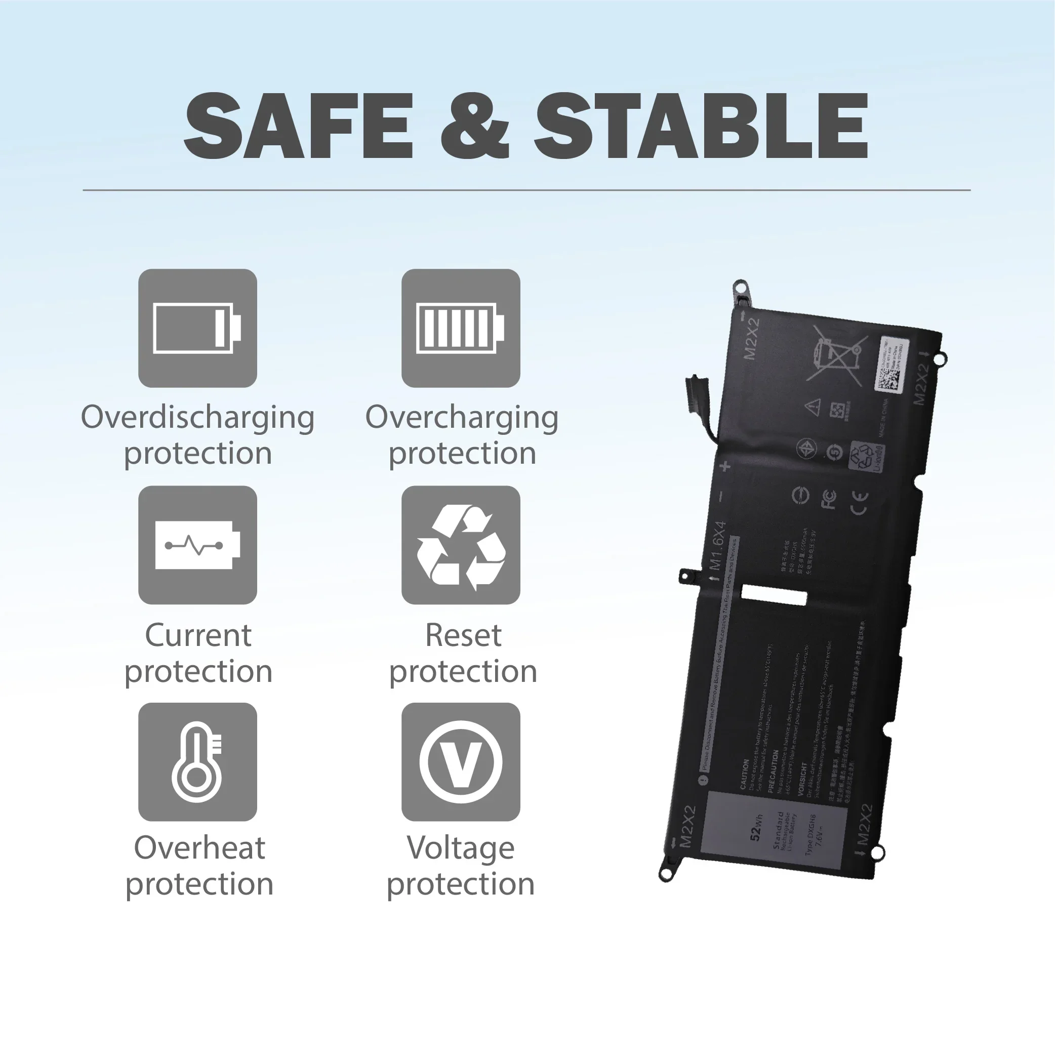SWZY DXGH8 7.6V 52Wh Battery for Dell XPS 13 380 Inspiron 13 7390 Latitude 3301 Vostro 13 5390 G8VCF 5391 7391 7490 view 5