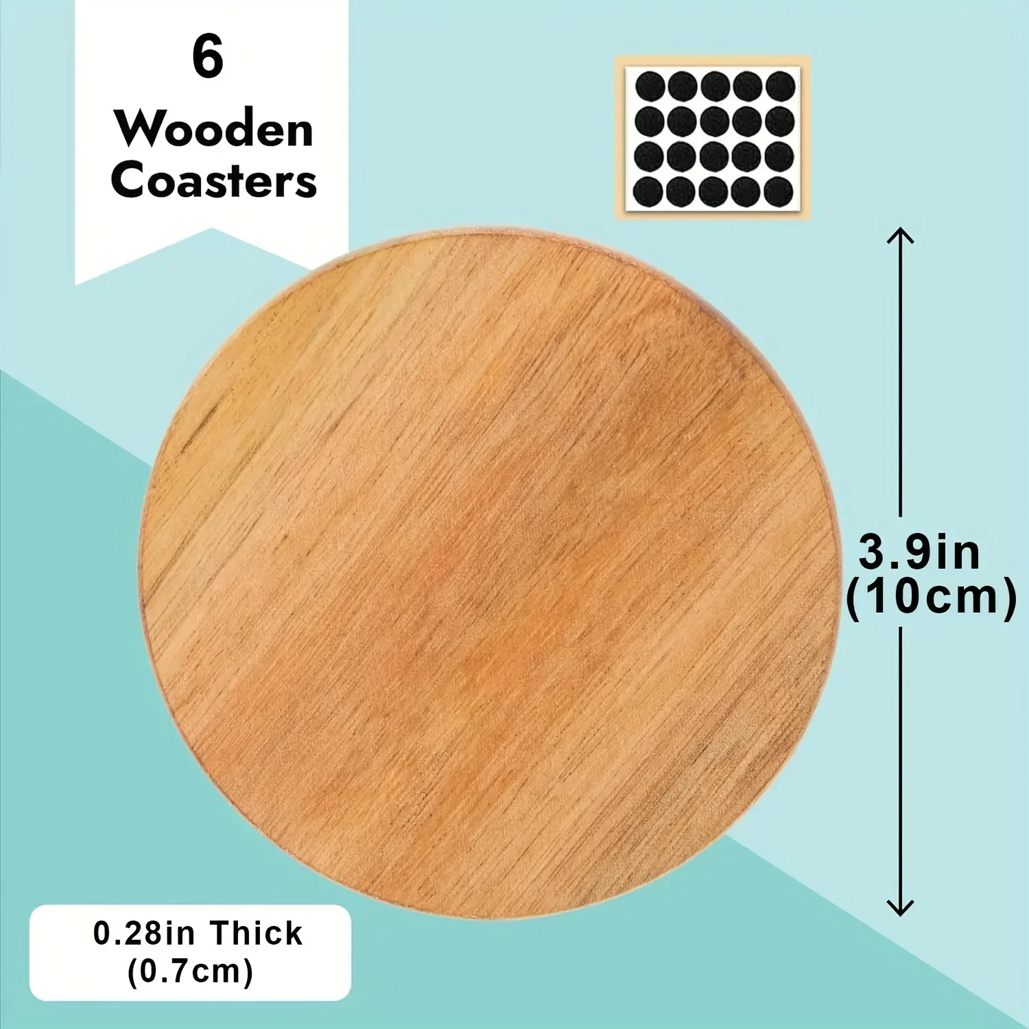 6 Packs Acacia Wood Coasters for Coffee Table - Wooden Coasters for Drinks, Dining Table, Bar (3.9 in)