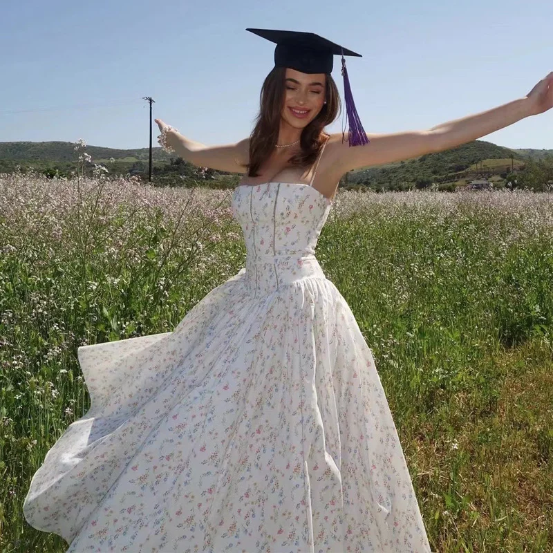 DGLUKE スパゲッティストラップ花柄マキシドレス女性ハイウエスト A ラインロングドレスエレガントなウエディングパーティードレス女性のための