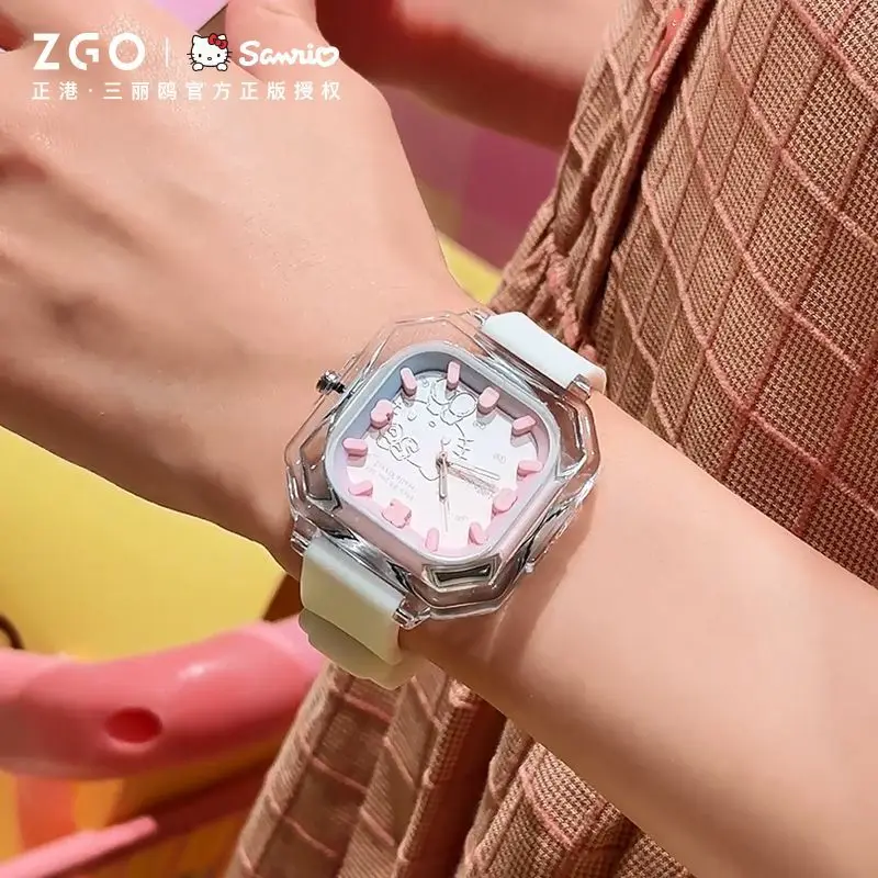 New Sanrio 50th Helookitty Joint Zgo Student Watch Jelly Silicon Square Watch Waterproof Night Light Watch Birthday Girl Gift