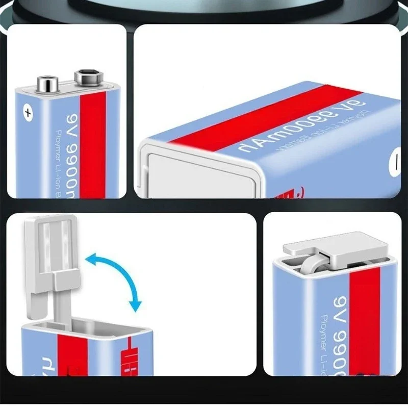 For 9V USB Rechargeable Lithium Ion Battery 9900mAh Micro USB Charging High Capacity Power Supply for Electronic Devices