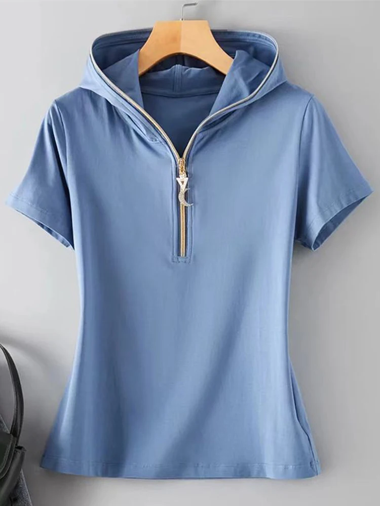 

Women's Zipper Hoodie T-irt ort Sve Ice Silk Loose Slimming Summer Faionable Versatile Cotton Blend Regular Fit