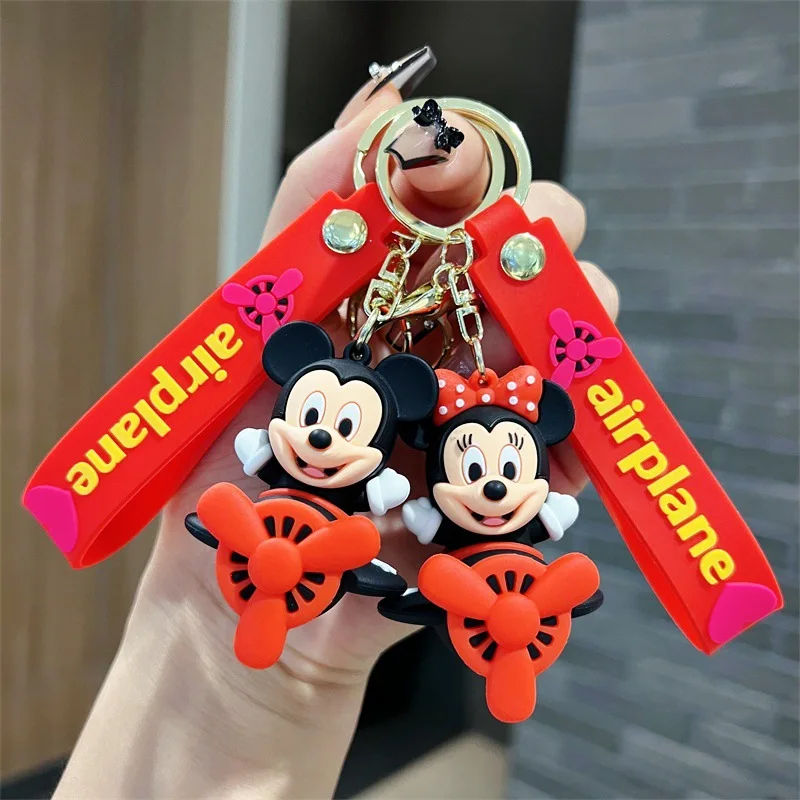 Disney Cartoon Stitch Losto Mickey Airplane Pendant Keychains Cute Car Door Keys Holder Key Ring Accessories Gifts