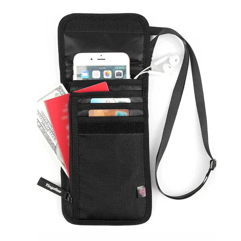 Travel Passport Bag Waterproof Nylon Storage Bag Rfid Id Card Hanging Neck Document Bag Anti-Theft Wallet Family Passport Clip