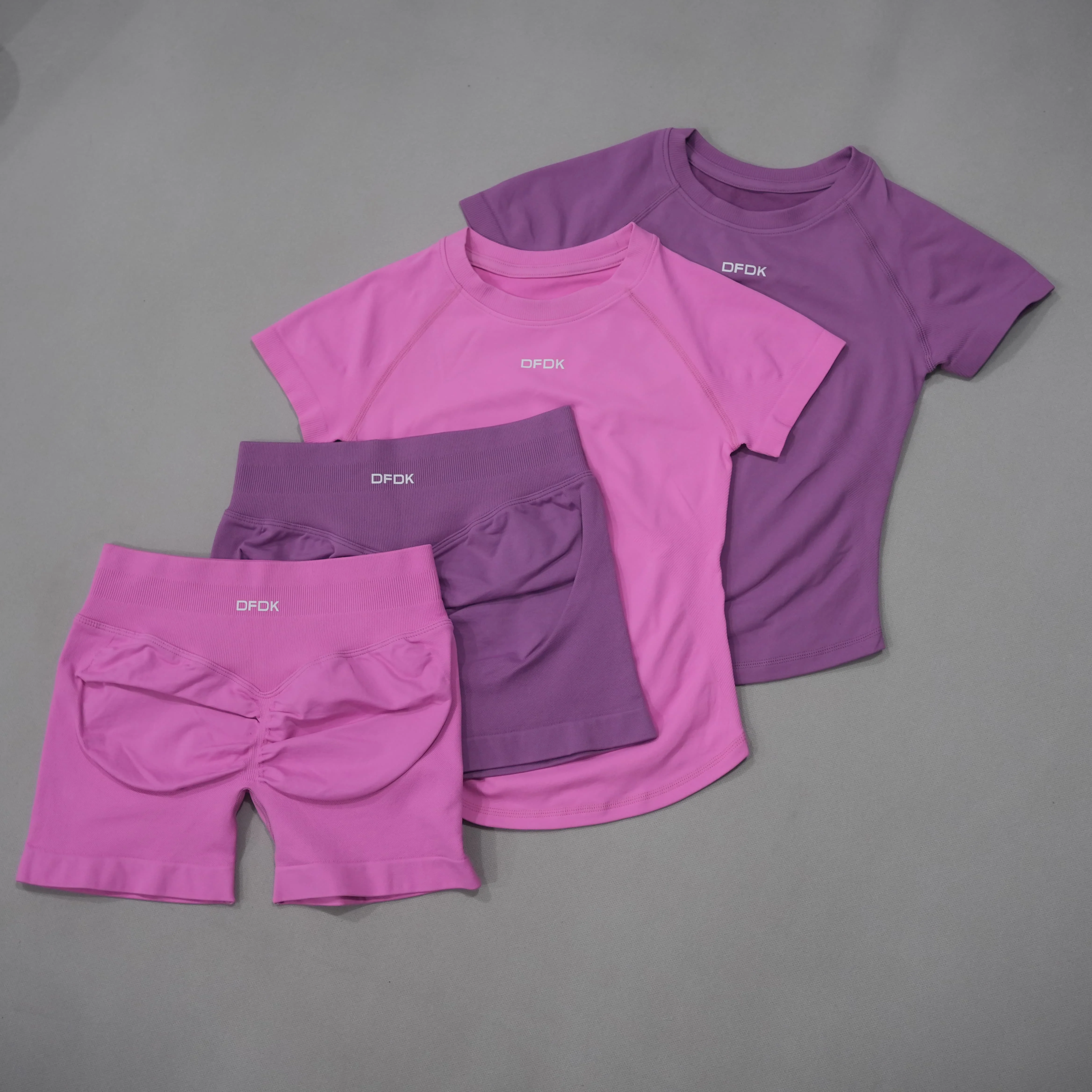 DFDK Women Seamless 2‑Piece Yoga Set Short Sleeve Top High Waist Shorts Quick Dry Elastic Gym Workout Running Fitness Suit
