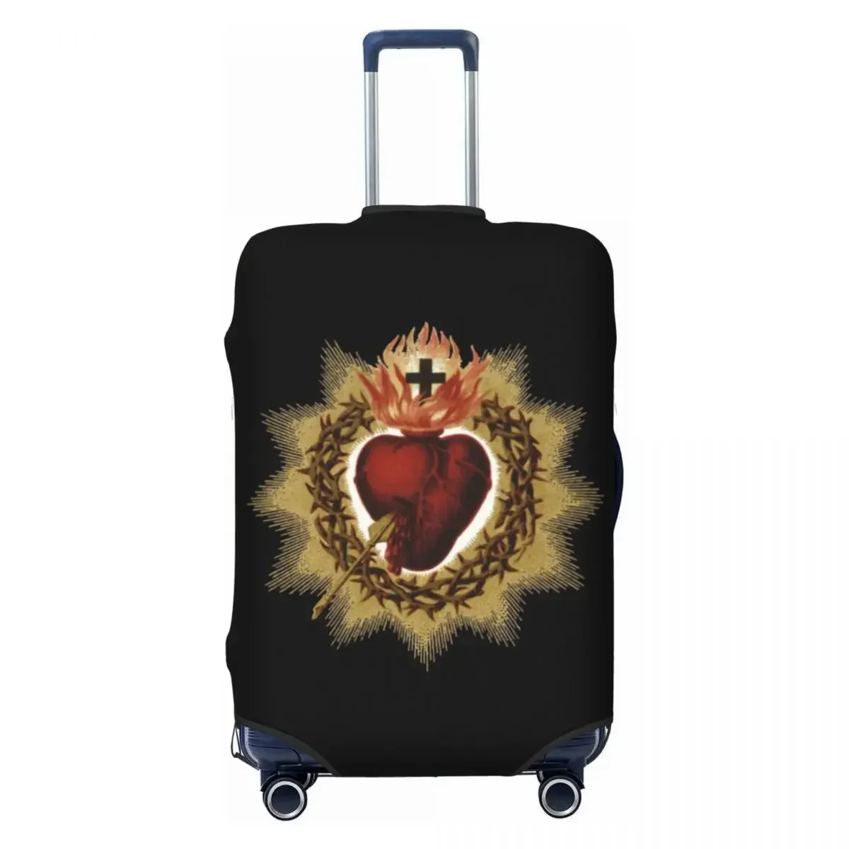 Custom Sacred Heart Of Catholic Luggage Cover Protector Christian Faith Travel Suitcase Protective Cover for 18-32 Inch