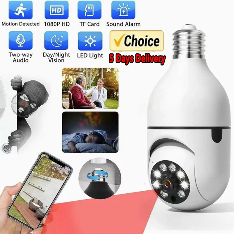 E27 Bulb Camera 4X Digital Zoom AI Human Motion Detect Full Color Night Vision Surveillance Camera APP Yiiot