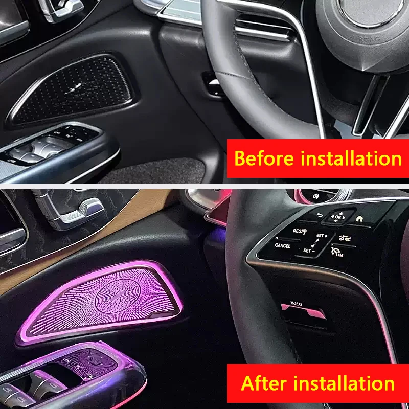 Car Door Audio Interior Lamp 64 Colors LED Metal Speaker Luminous Cover Ambient Light For Mercedes Benz E-Class W214 2024 2025
