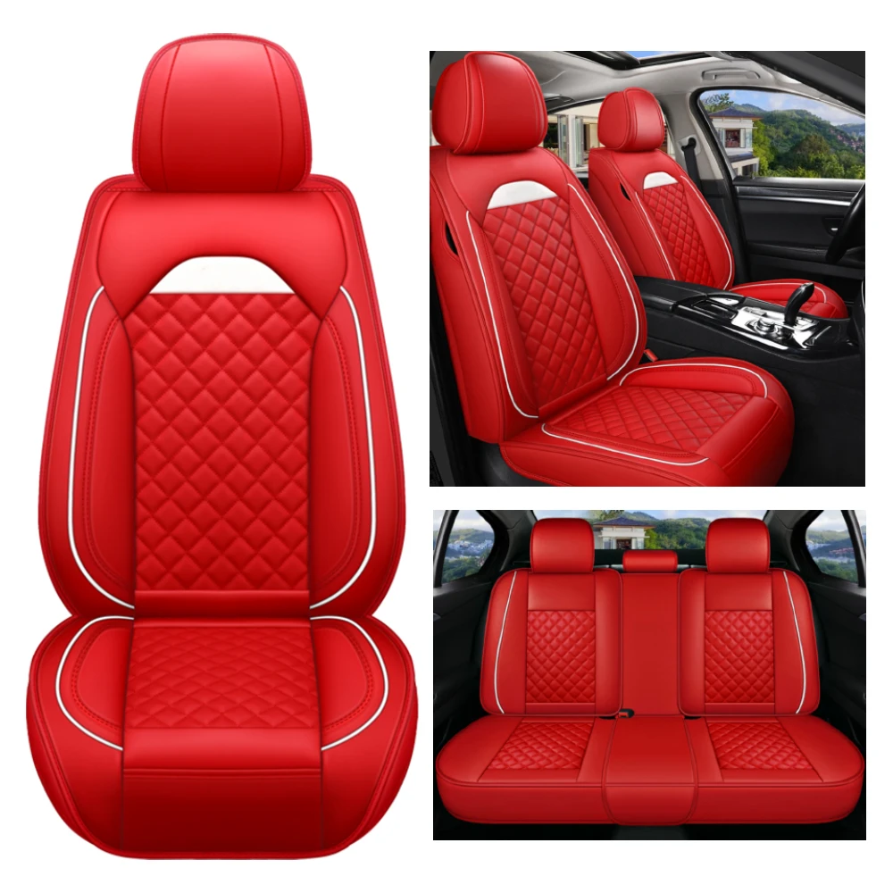 MH88 Juego completo de fundas de asiento de coche de cuero PU para 5 asientos, para todas las estaciones, universales para sedán, SUV, camioneta, protección interior para asientos de coche.