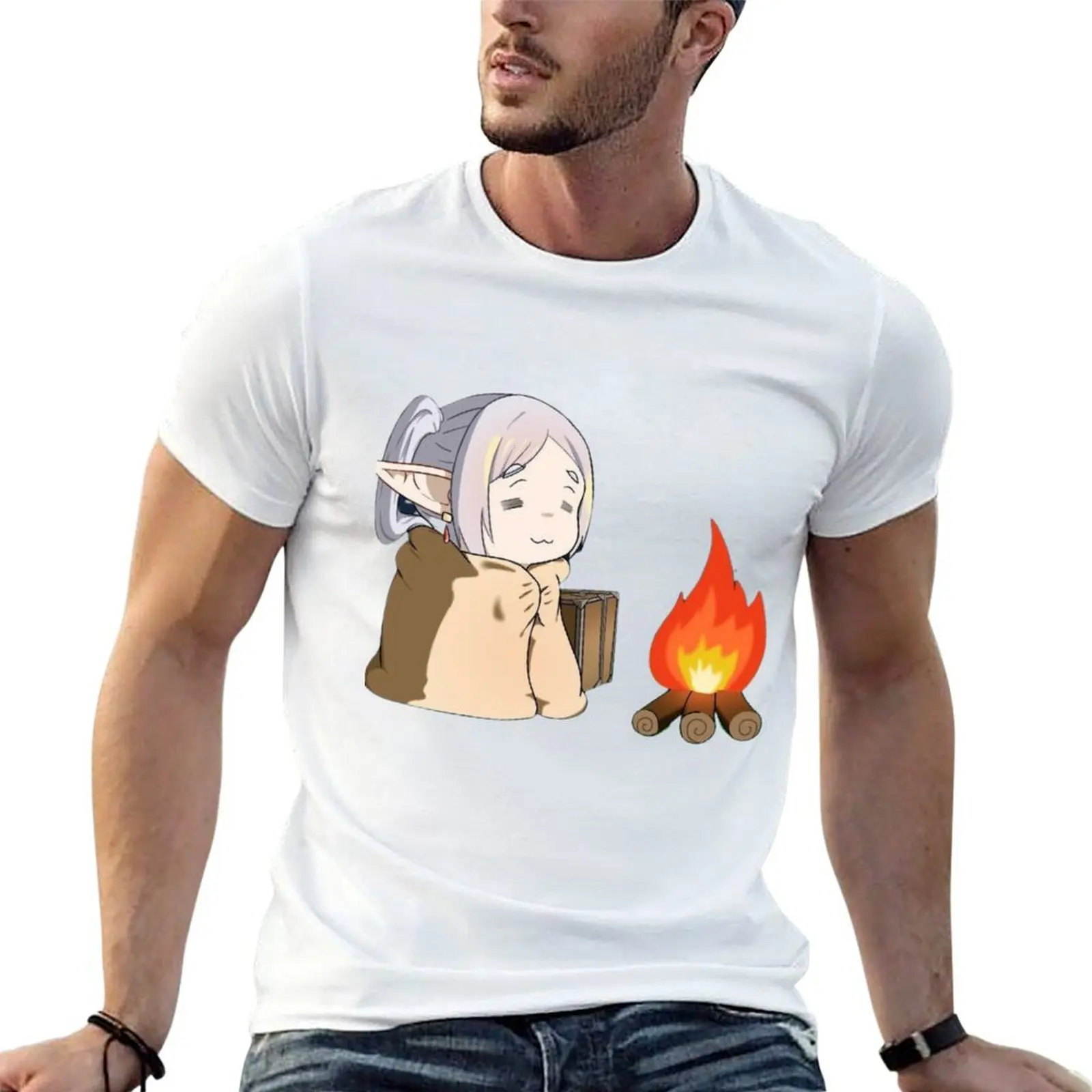 

frieren warming by the fire sousou no frieren T-Shirt printed t shirts for man man t shirts for men casual T-Shirt