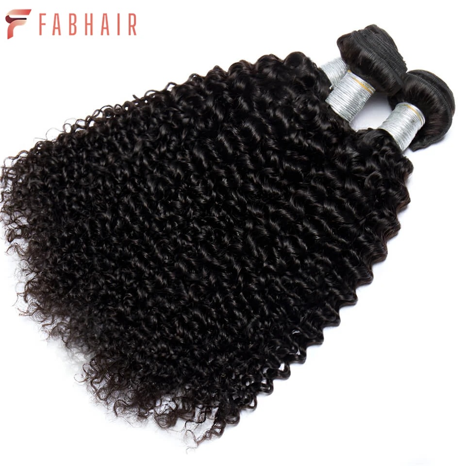 

FABHAIR Peruvian Kinky Curly Hair Bundles 100% Human Hair Extensions 1/3/4 Pcs Double Weft Weaves Human Hair Bundles