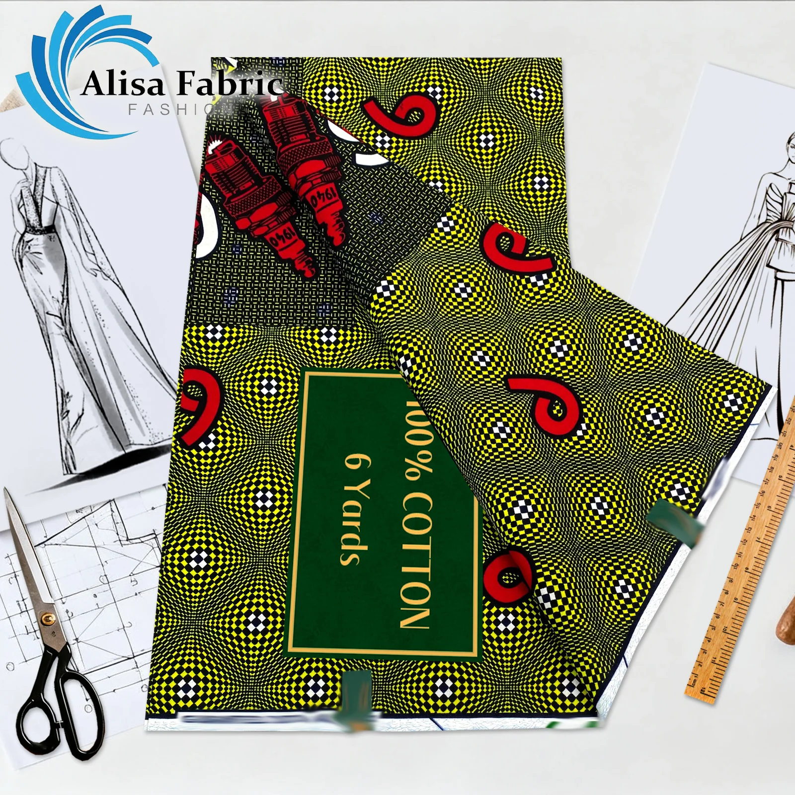 

Африканская восковая ткань 2025 100% хлопок, высококачественная ткань Анкара, воск 6 ярдов для шитья