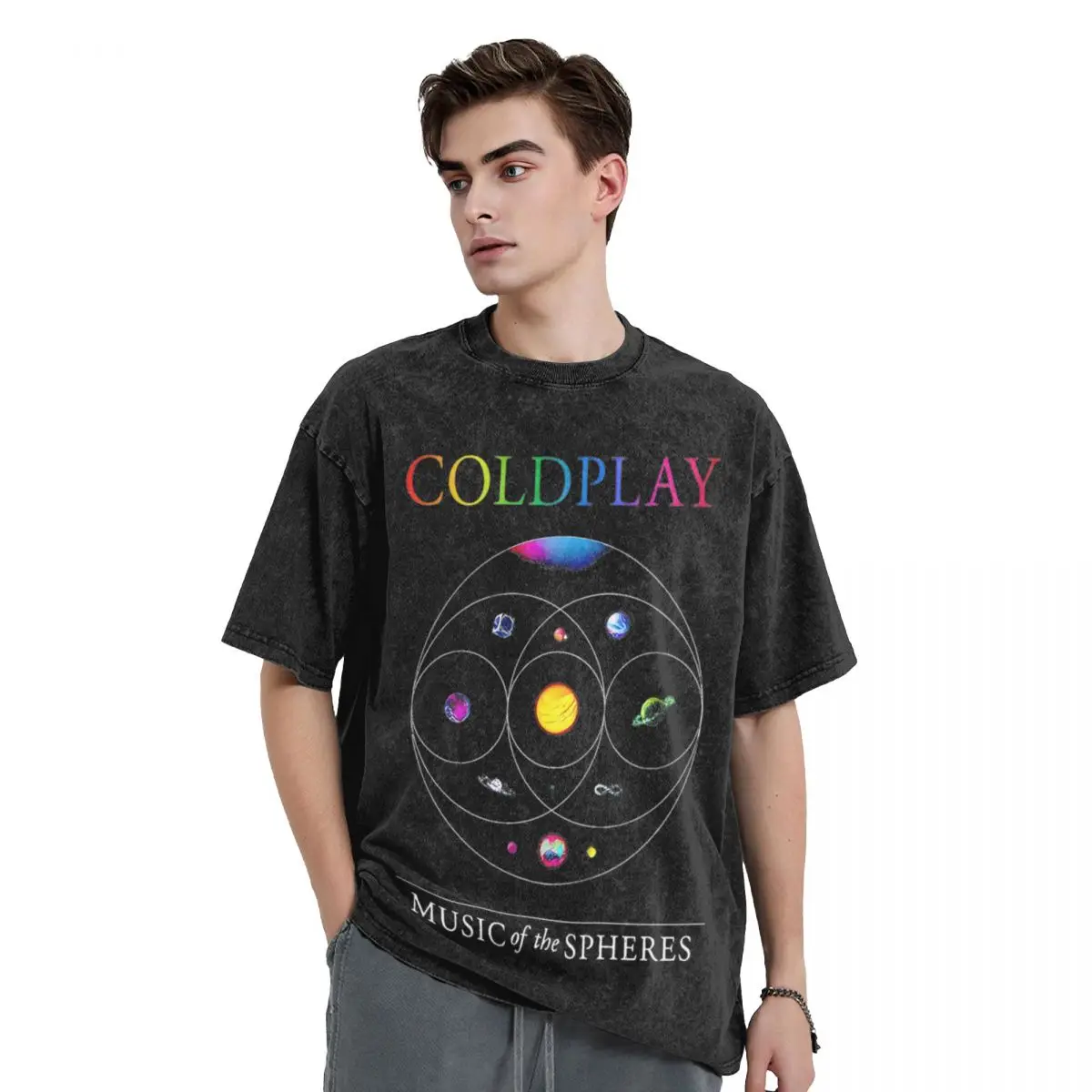 Music Of The Spheres Cold Play Washed T Shirts Streetwear Hip Hop Fashion T-Shirts Tees for Men Women Cotton Oversize Printed