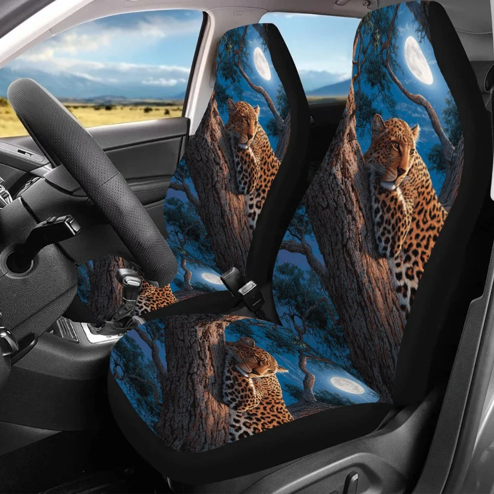 

2pcs-Leopard Under Moonlight, Print Car Seat Covers For Everyone, Car Accessories For Women, Universal Auto Front Seats Protecto