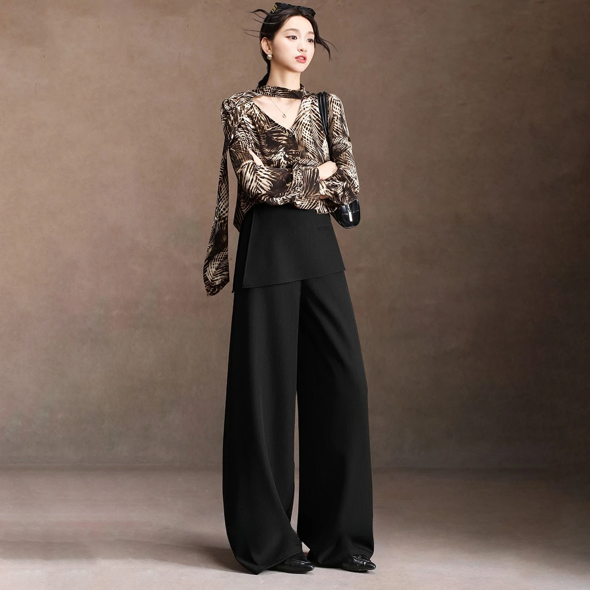 LOUISYAO Faux Two Piece Casual Pants Women 2025 Autumn Office Old Money Style Side Zip High Waist Long Trousers New In 